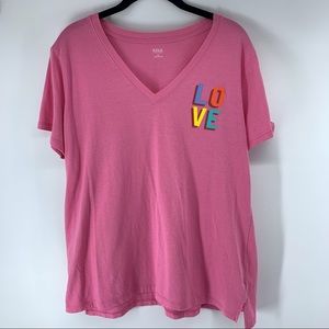 a.n.a. women's pink v-neck graphic tee LOVE XL